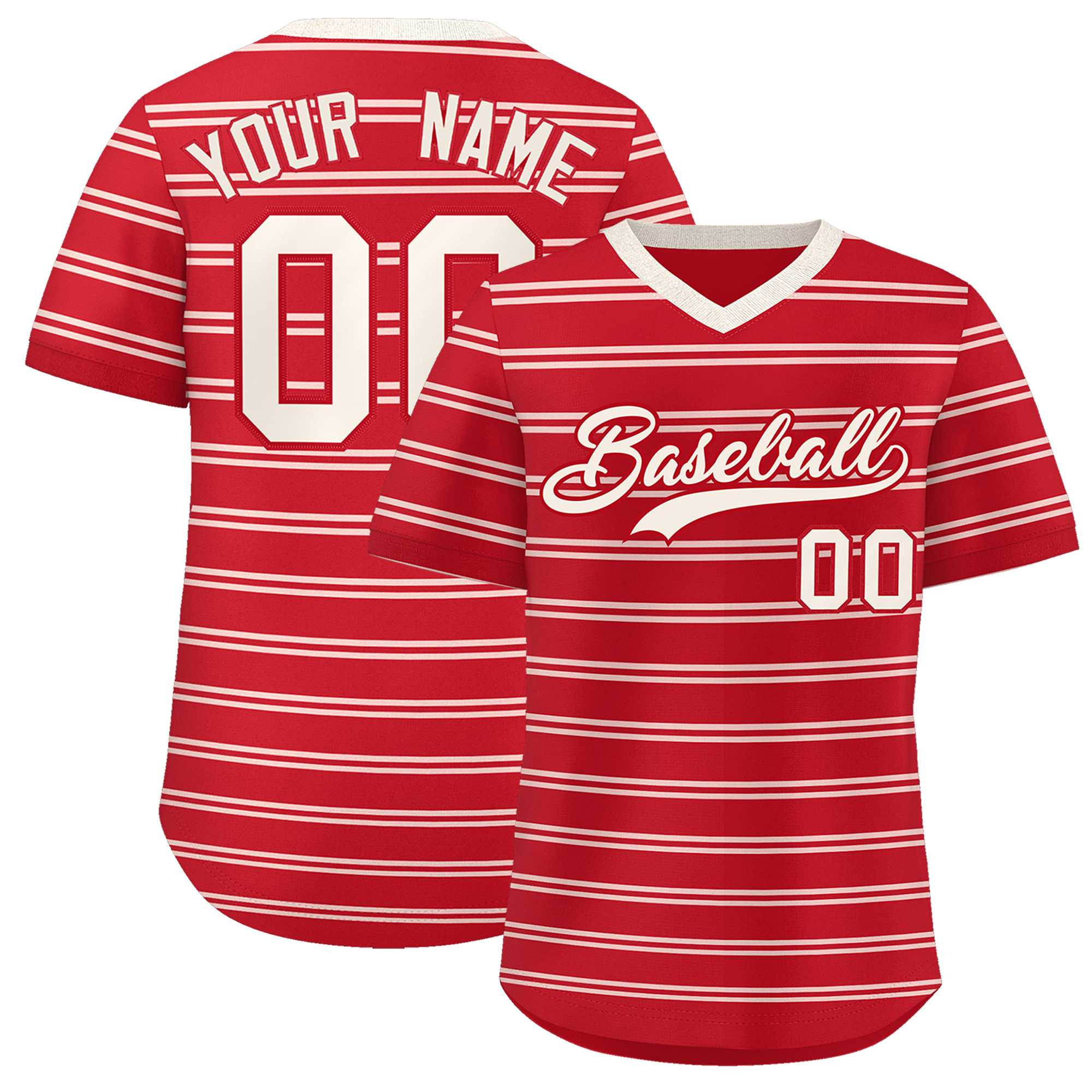 Custom Red Cream Personalized Horizontal Stripe Authentic Pullover Baseball Jersey