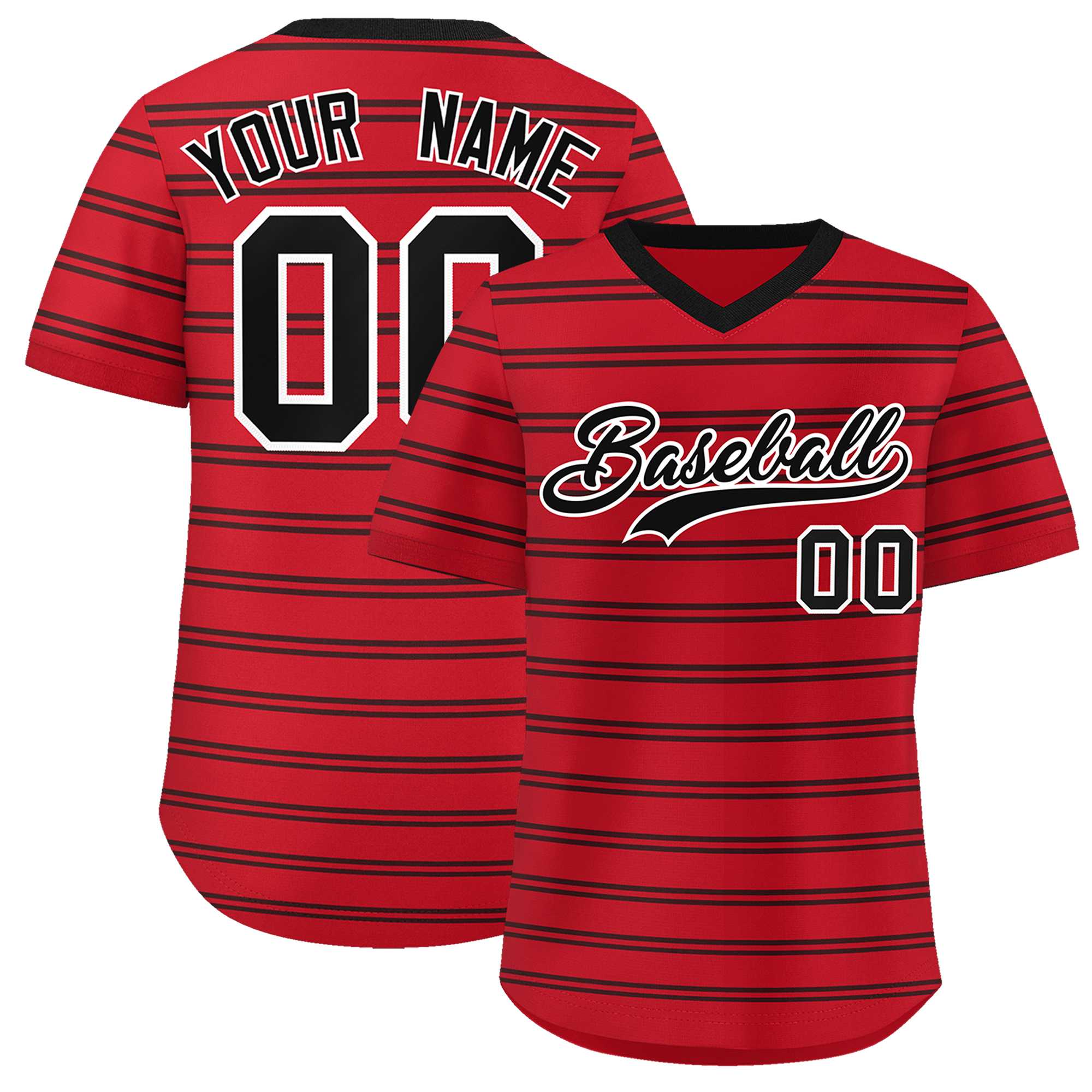 Custom Red Black Personalized Horizontal Stripe Authentic Pullover Baseball Jersey