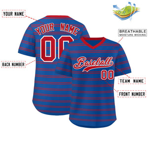 Custom Royal Red Personalized Horizontal Stripe Authentic Pullover Baseball Jersey