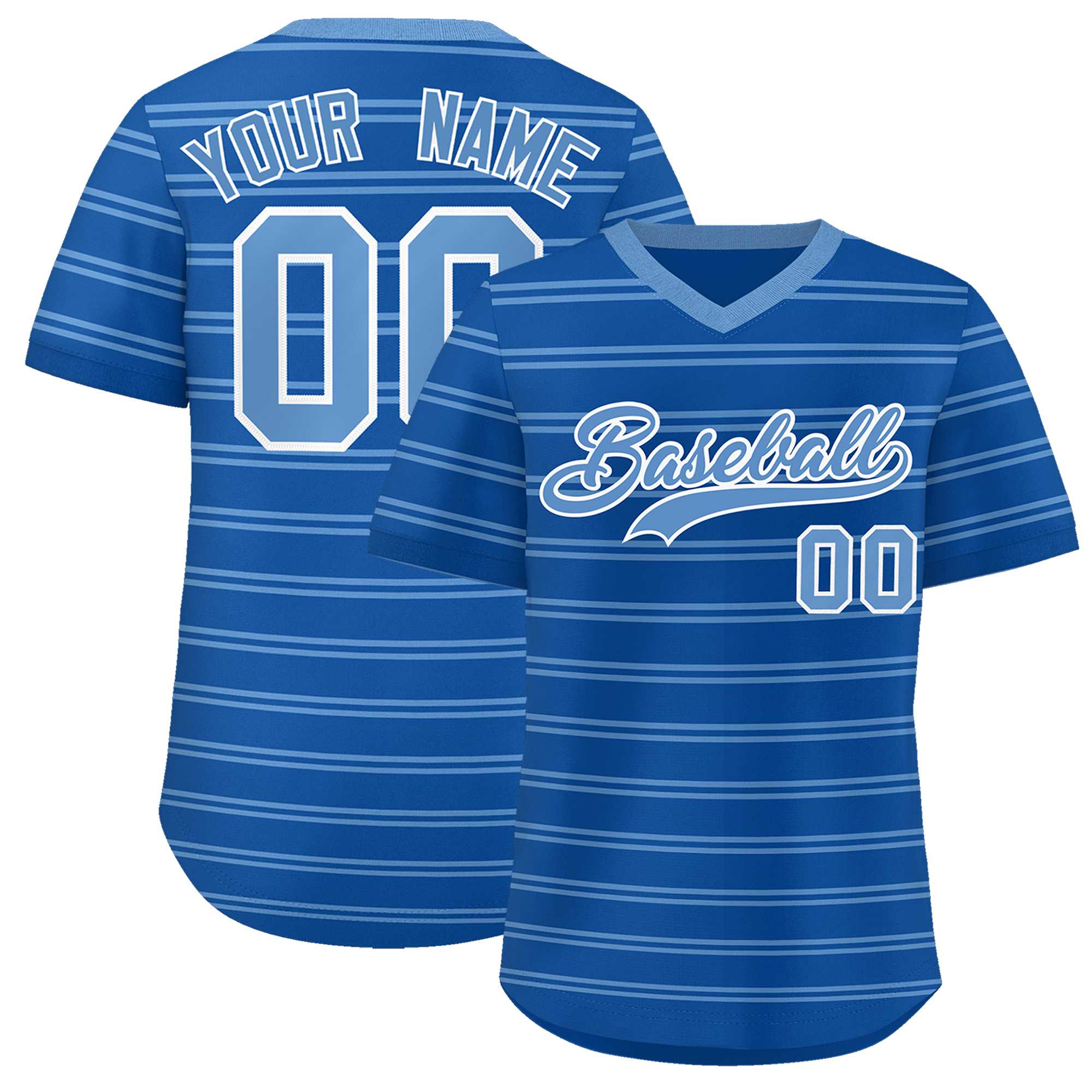 Custom Royal Light Blue Personalized Horizontal Stripe Authentic Pullover Baseball Jersey