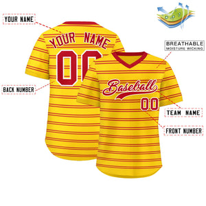 Custom Gold Red Personalized Horizontal Stripe Authentic Pullover Baseball Jersey