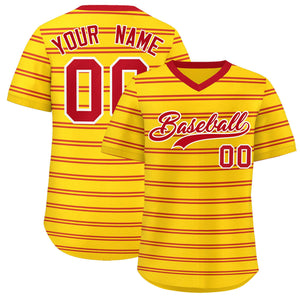 Custom Gold Red Personalized Horizontal Stripe Authentic Pullover Baseball Jersey