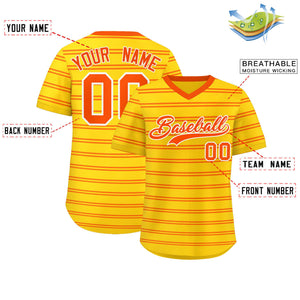 Custom Gold Orange Personalized Horizontal Stripe Authentic Pullover Baseball Jersey