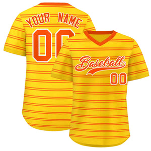 Custom Gold Orange Personalized Horizontal Stripe Authentic Pullover Baseball Jersey