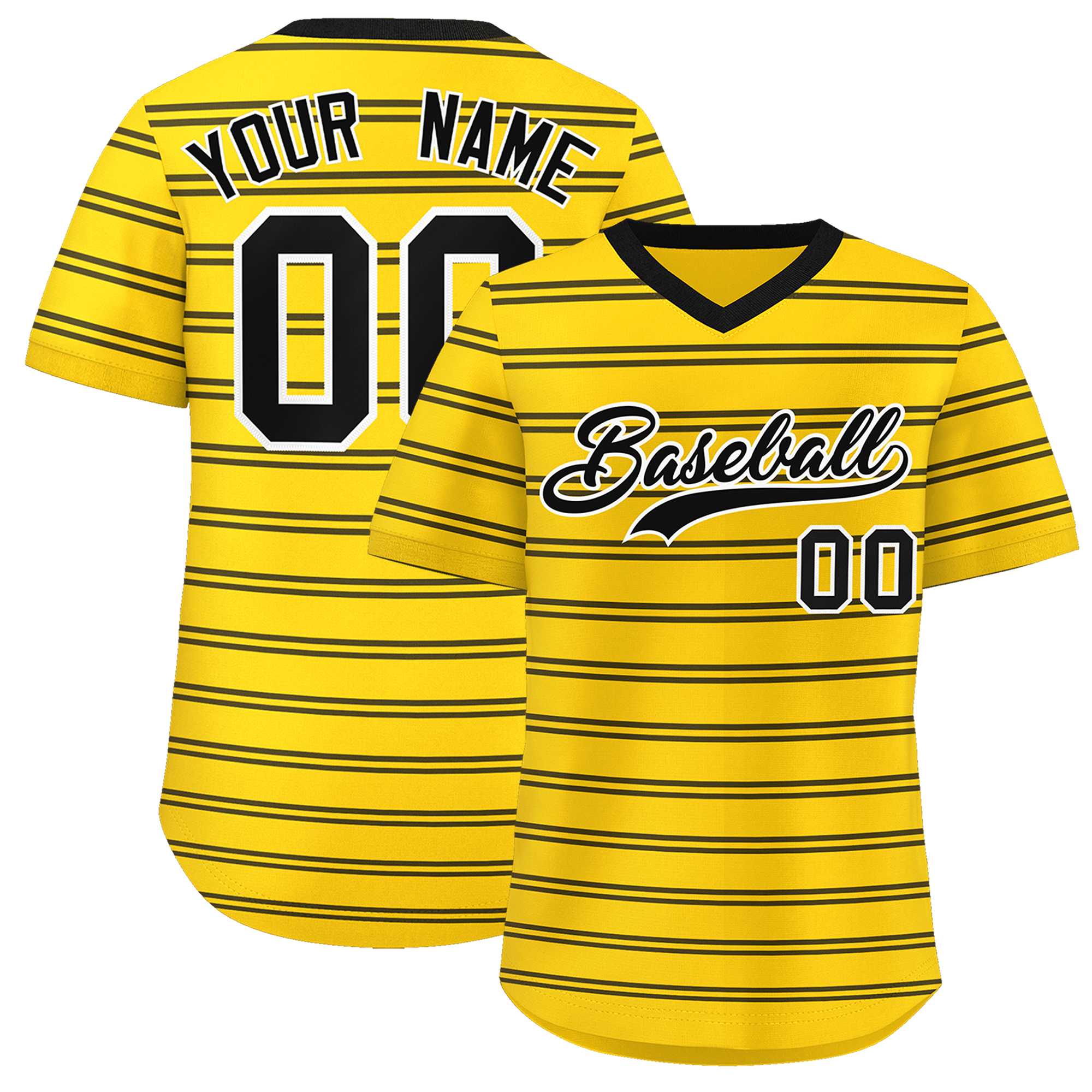 Custom Gold Black Personalized Horizontal Stripe Authentic Pullover Baseball Jersey