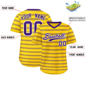 Custom Gold Purple Personalized Horizontal Stripe Authentic Pullover Baseball Jersey