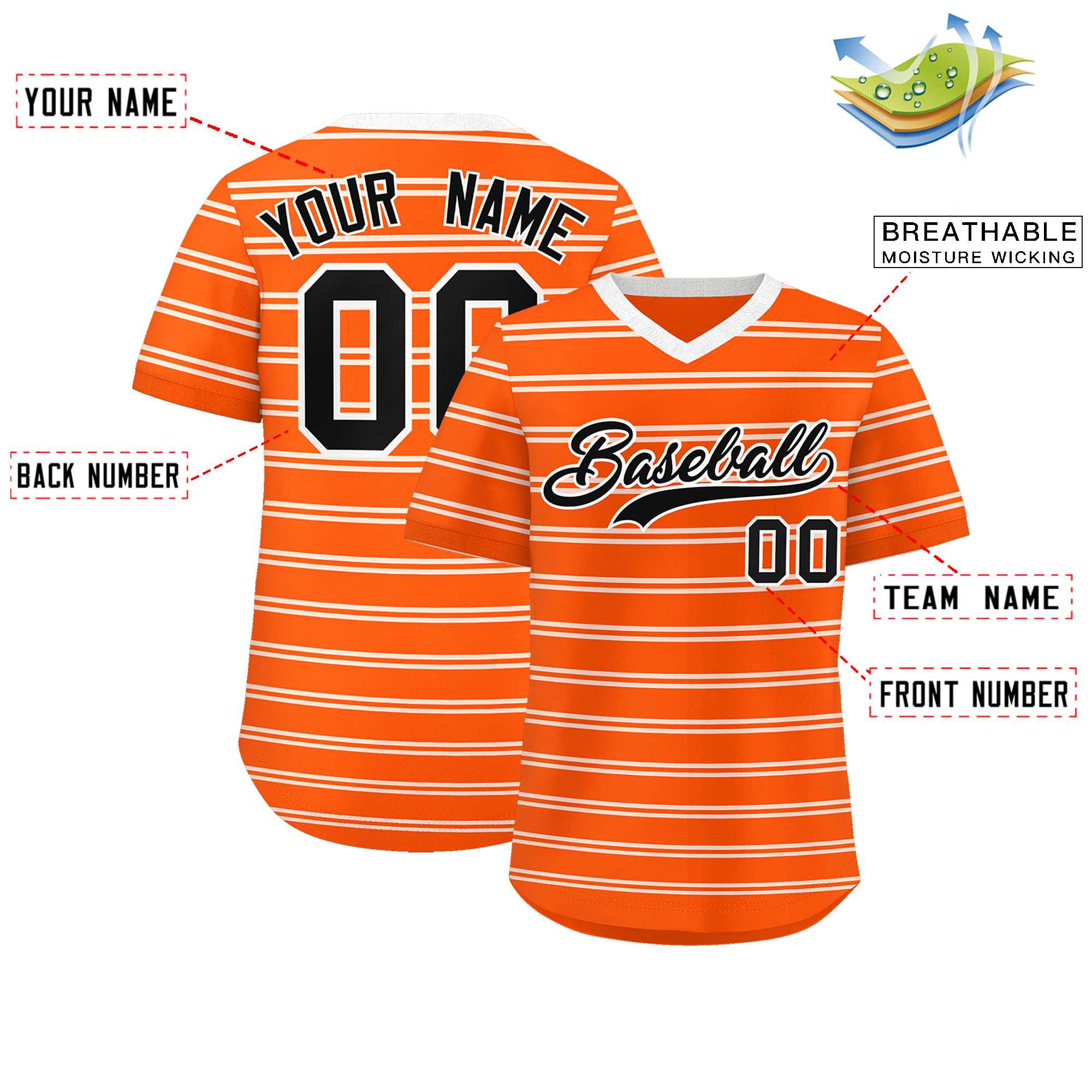 Custom Orange White Personalized Horizontal Stripe Authentic Pullover Baseball Jersey