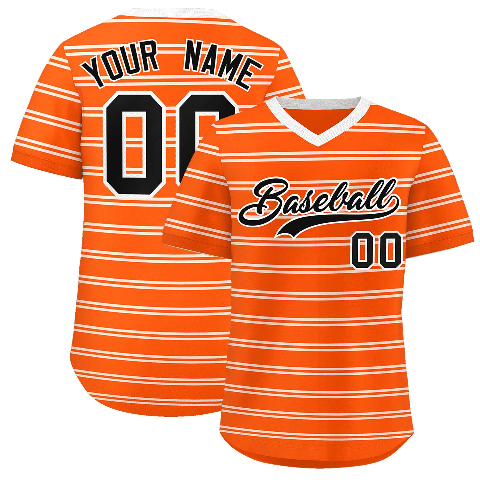 Custom Orange White Personalized Horizontal Stripe Authentic Pullover Baseball Jersey