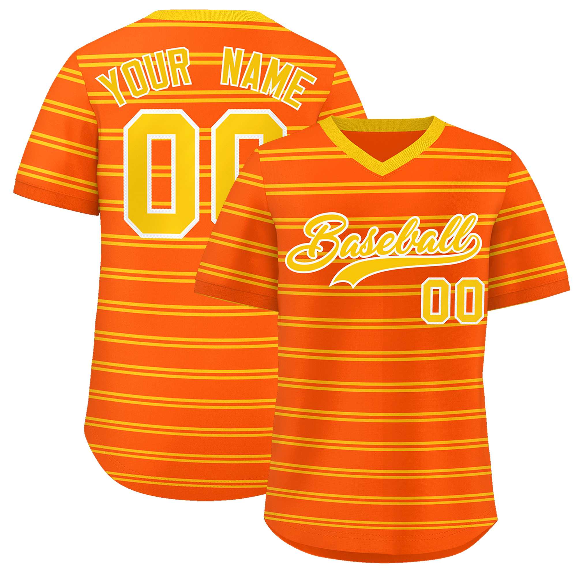 Custom Orange Gold Personalized Horizontal Stripe Authentic Pullover Baseball Jersey