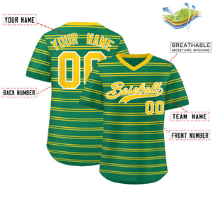 Custom Kelly Green Gold Personalized Horizontal Stripe Authentic Pullover Baseball Jersey