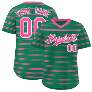 Custom Kelly Green Pink Personalized Horizontal Stripe Authentic Pullover Baseball Jersey