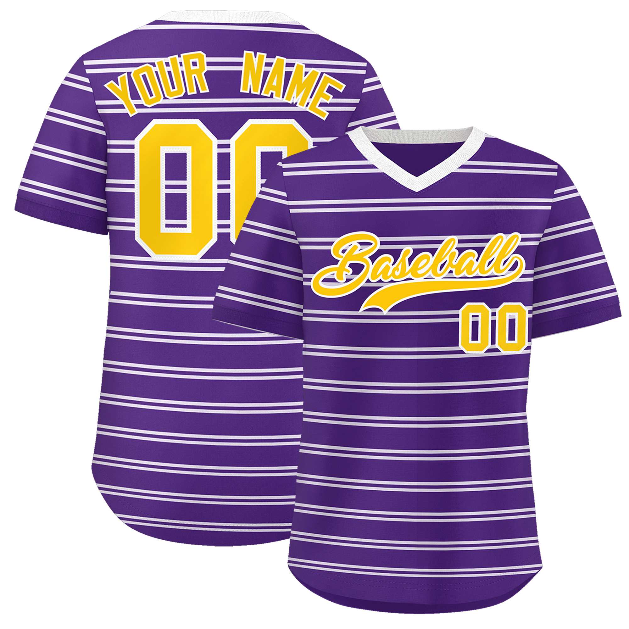 Custom Purple White Personalized Horizontal Stripe Authentic Pullover Baseball Jersey