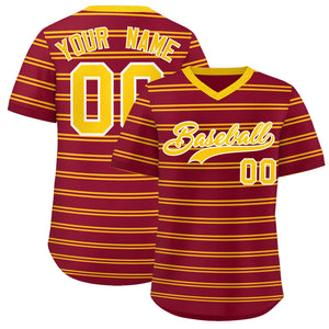 Custom Crimson Gold Personalized Horizontal Stripe Authentic Pullover Baseball Jersey