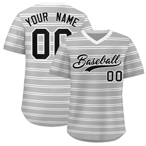 Custom Gray White Personalized Horizontal Stripe Authentic Pullover Baseball Jersey