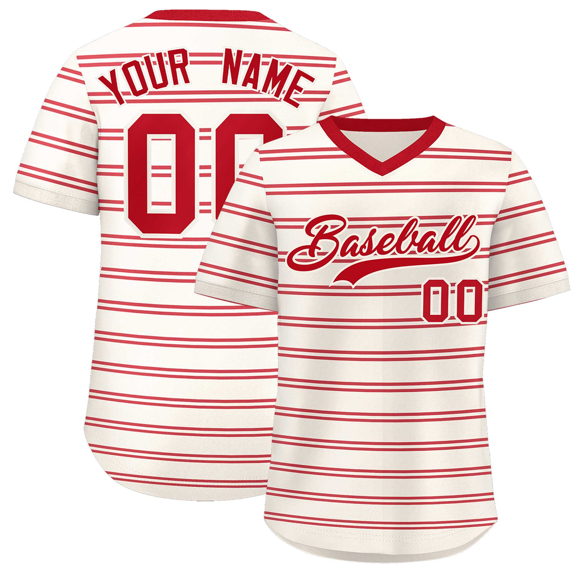 Custom Cream Red Personalized Horizontal Stripe Authentic Pullover Baseball Jersey