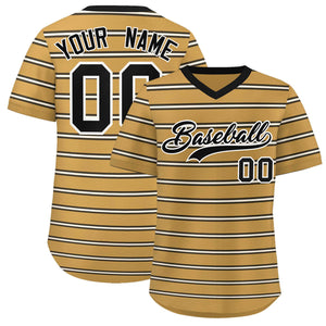 Custom Old Gold Black-White Personalized Horizontal Stripe Authentic Pullover Baseball Jersey