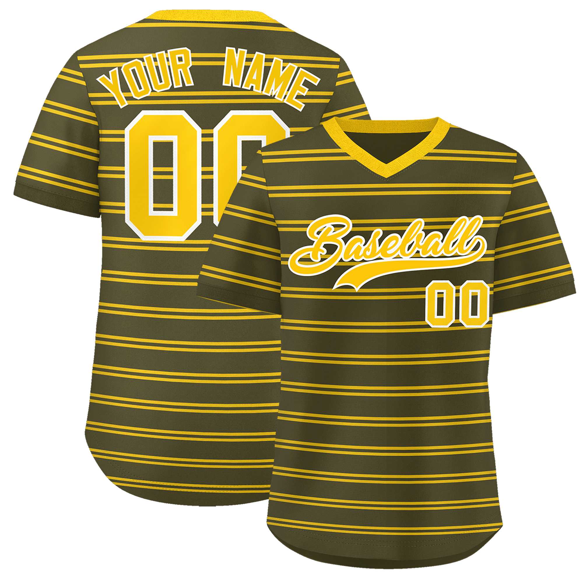 Custom Olive Gold Personalized Horizontal Stripe Authentic Pullover Baseball Jersey