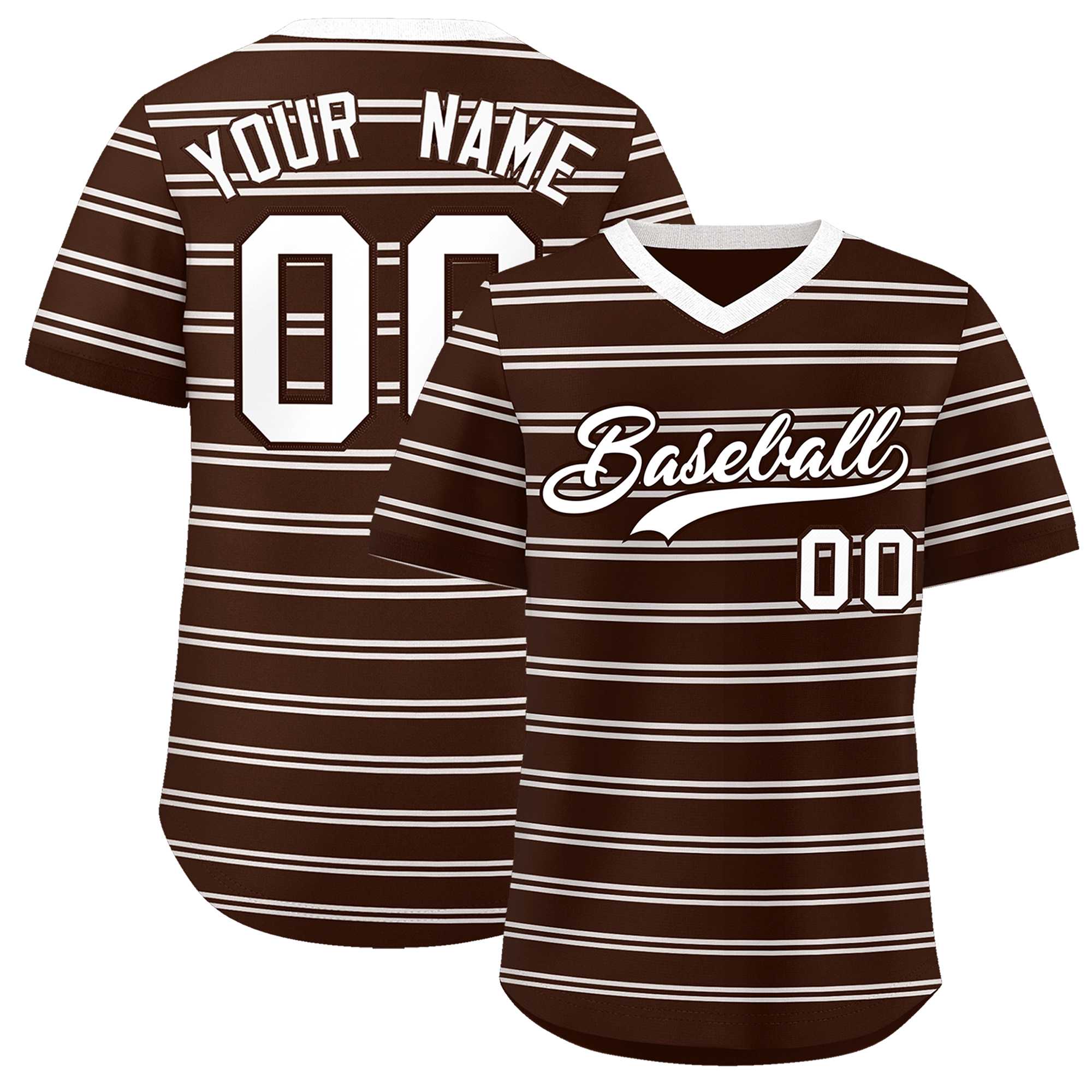 Custom Brown White Personalized Horizontal Stripe Authentic Pullover Baseball Jersey