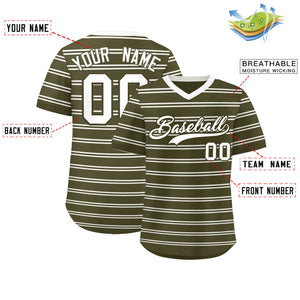 Custom Olive White Personalized Horizontal Stripe Authentic Pullover Baseball Jersey