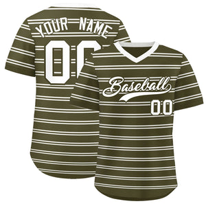 Custom Olive White Personalized Horizontal Stripe Authentic Pullover Baseball Jersey