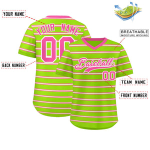 Custom Neon Green Pink-White Personalized Horizontal Stripe Authentic Pullover Baseball Jersey