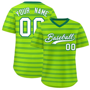 Custom Neon Green Kelly Green Personalized Horizontal Stripe Authentic Pullover Baseball Jersey