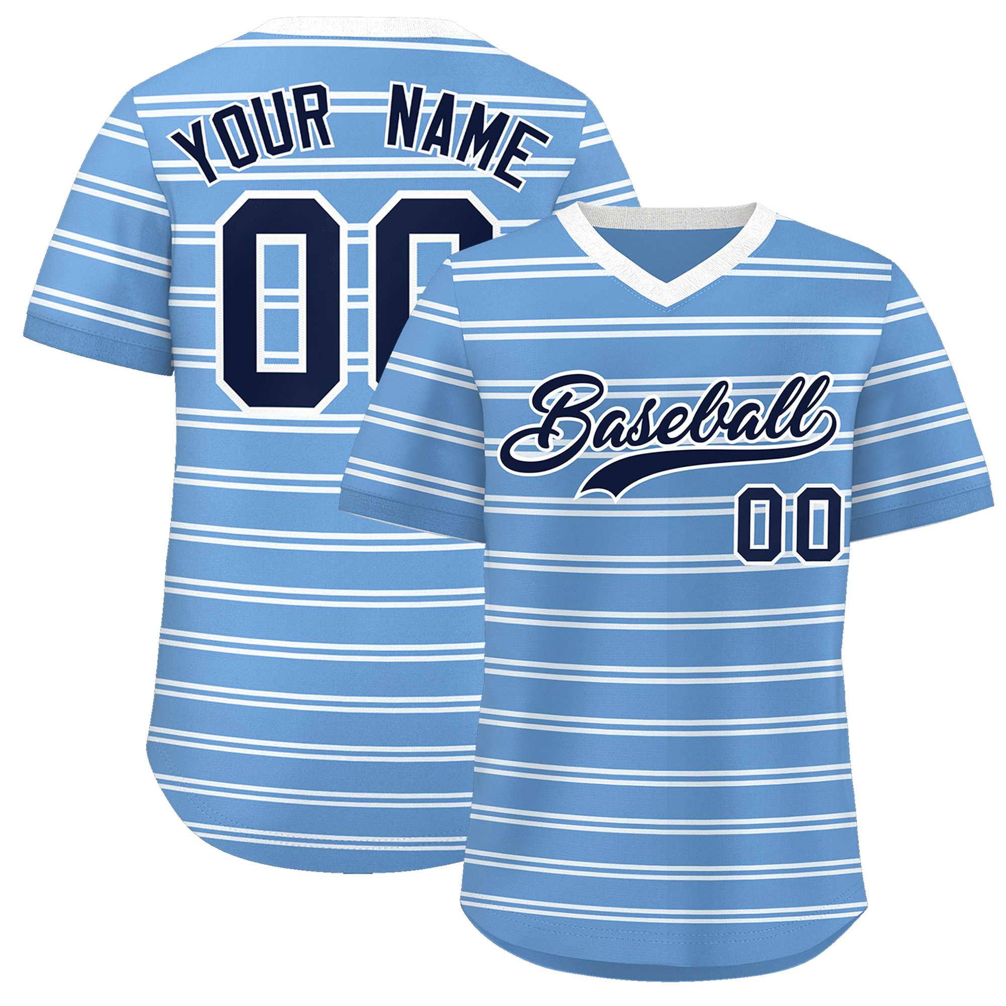 Custom Light Blue White Personalized Horizontal Stripe Authentic Pullover Baseball Jersey