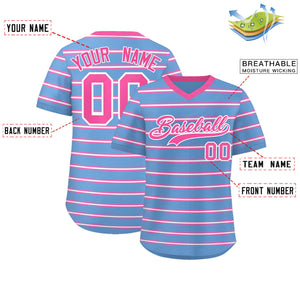 Custom Light Blue Pink-White Personalized Horizontal Stripe Authentic Pullover Baseball Jersey