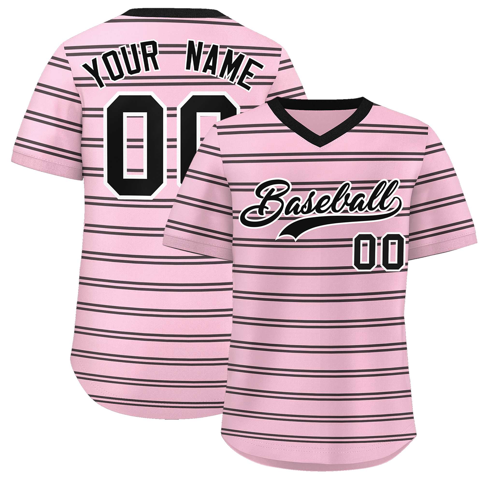 Custom Light Pink Black Personalized Horizontal Stripe Authentic Pullover Baseball Jersey