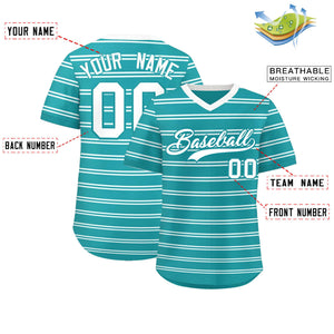 Custom Aqua White Personalized Horizontal Stripe Authentic Pullover Baseball Jersey