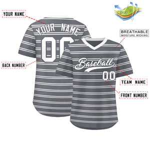 Custom Dark Gray White Personalized Horizontal Stripe Authentic Pullover Baseball Jersey