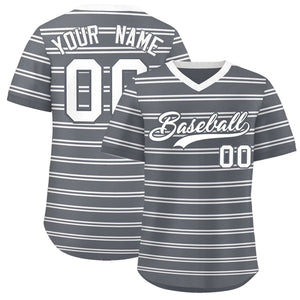 Custom Dark Gray White Personalized Horizontal Stripe Authentic Pullover Baseball Jersey