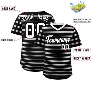 Custom Black White Personalized Horizontal Stripe Authentic Pullover Baseball Jersey