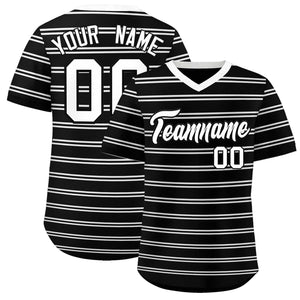 Custom Black White Personalized Horizontal Stripe Authentic Pullover Baseball Jersey