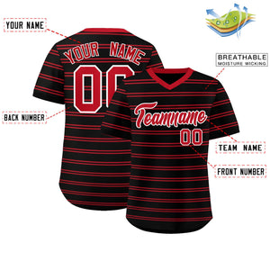 Custom Black Red Personalized Horizontal Stripe Authentic Pullover Baseball Jersey