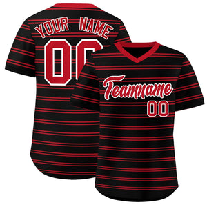 Custom Black Red Personalized Horizontal Stripe Authentic Pullover Baseball Jersey