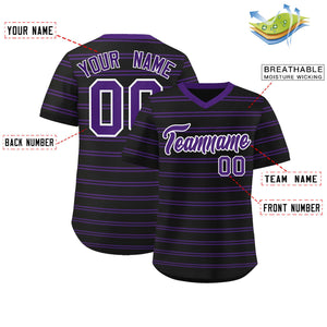 Custom Black Purple Personalized Horizontal Stripe Authentic Pullover Baseball Jersey