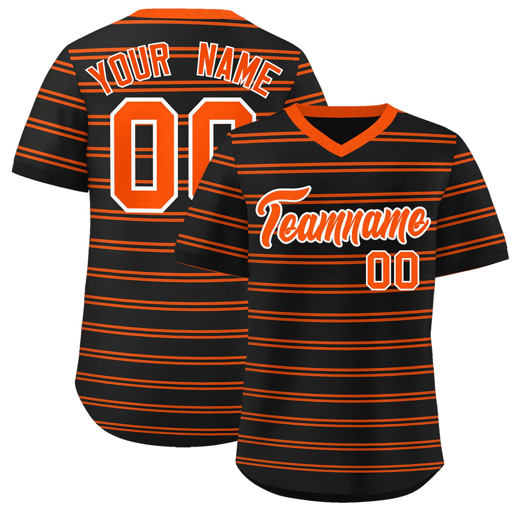 Custom Black Orange Personalized Horizontal Stripe Authentic Pullover Baseball Jersey