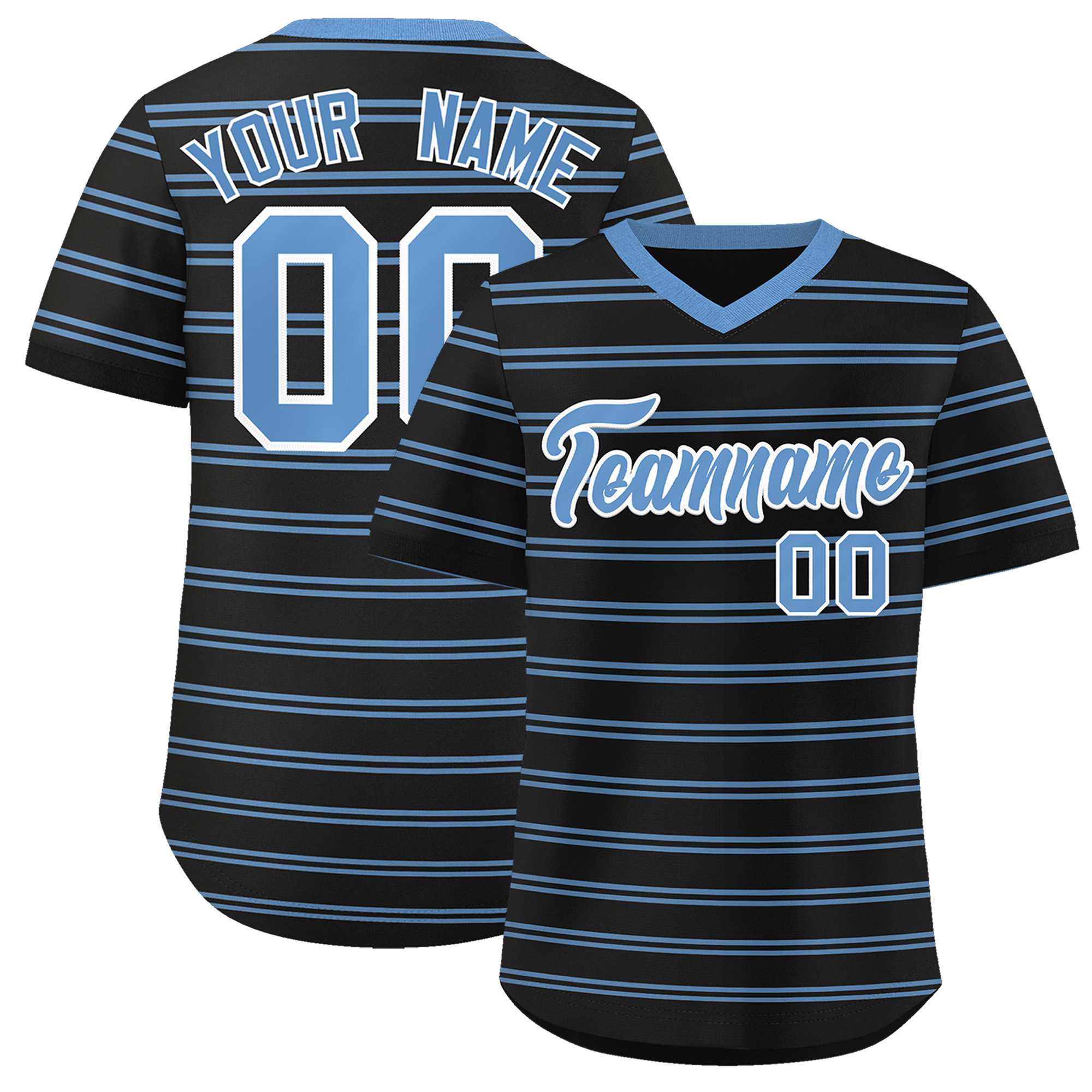 Custom Black Light Blue Personalized Horizontal Stripe Authentic Pullover Baseball Jersey