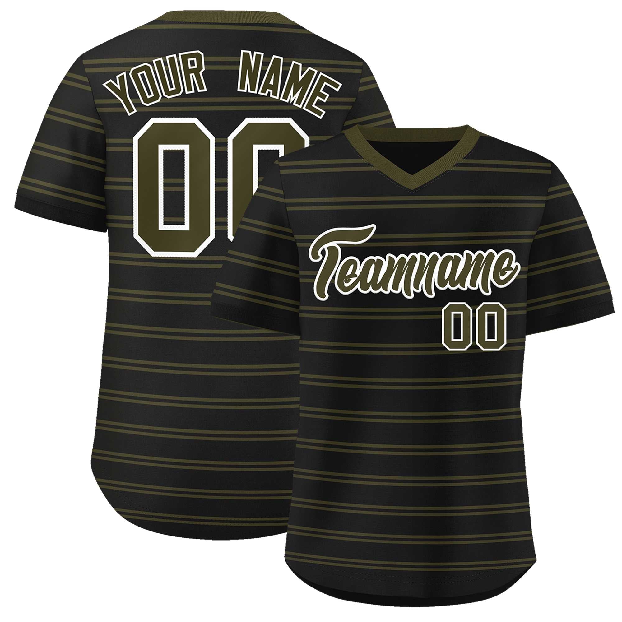 Custom Black Olive Personalized Horizontal Stripe Authentic Pullover Baseball Jersey