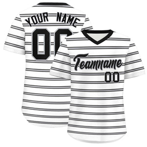 Custom White Black-Gray Personalized Horizontal Stripe Authentic Pullover Baseball Jersey