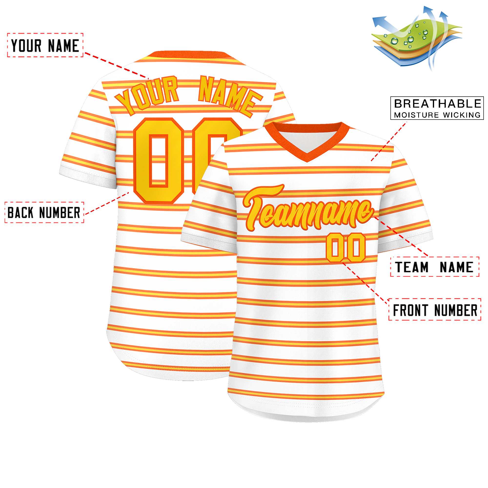 Custom White Orange-Gold Personalized Horizontal Stripe Authentic Pullover Baseball Jersey