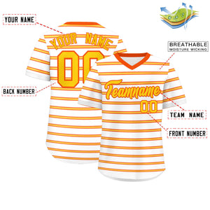 Custom White Orange-Gold Personalized Horizontal Stripe Authentic Pullover Baseball Jersey