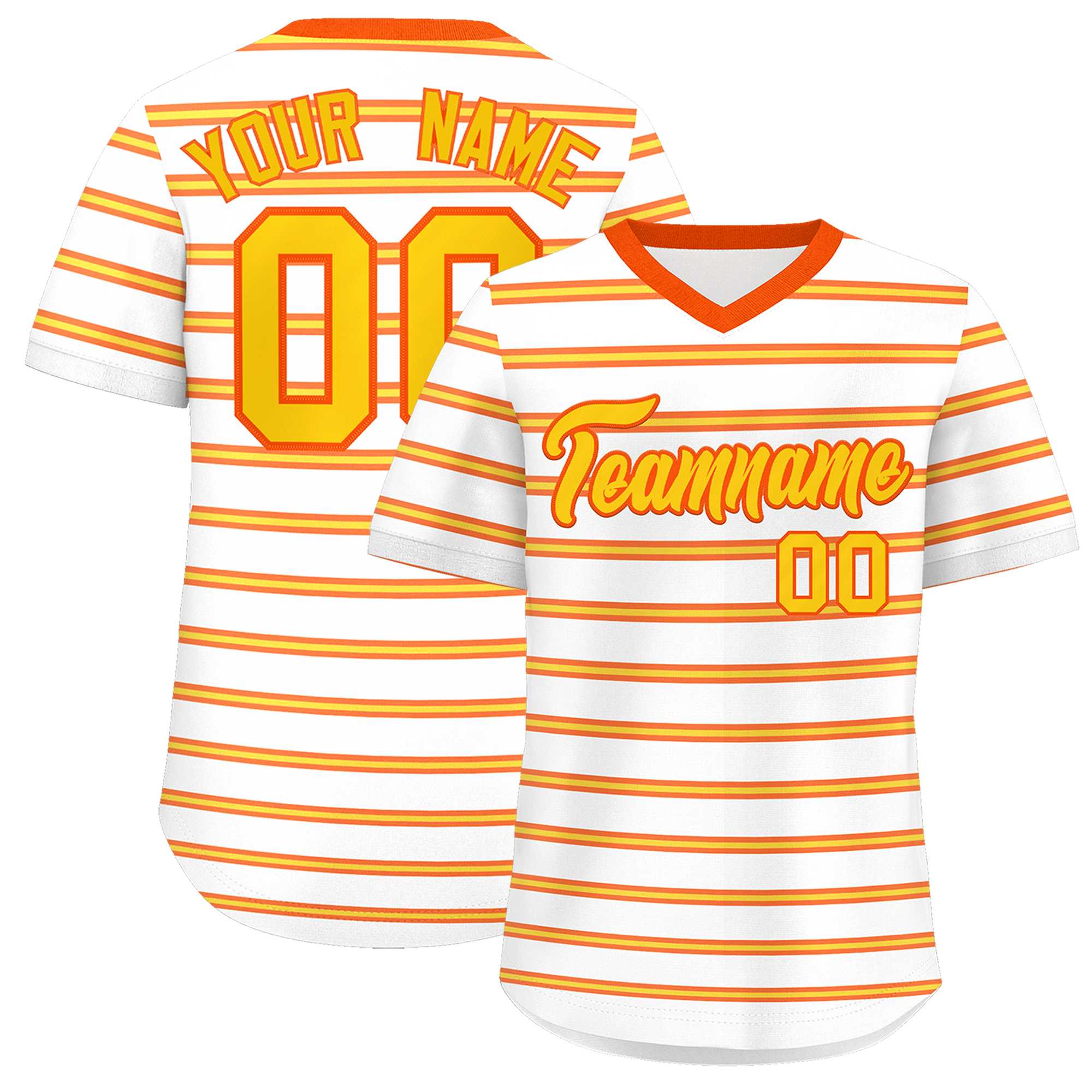 Custom White Orange-Gold Personalized Horizontal Stripe Authentic Pullover Baseball Jersey