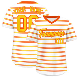 Custom White Orange-Gold Personalized Horizontal Stripe Authentic Pullover Baseball Jersey