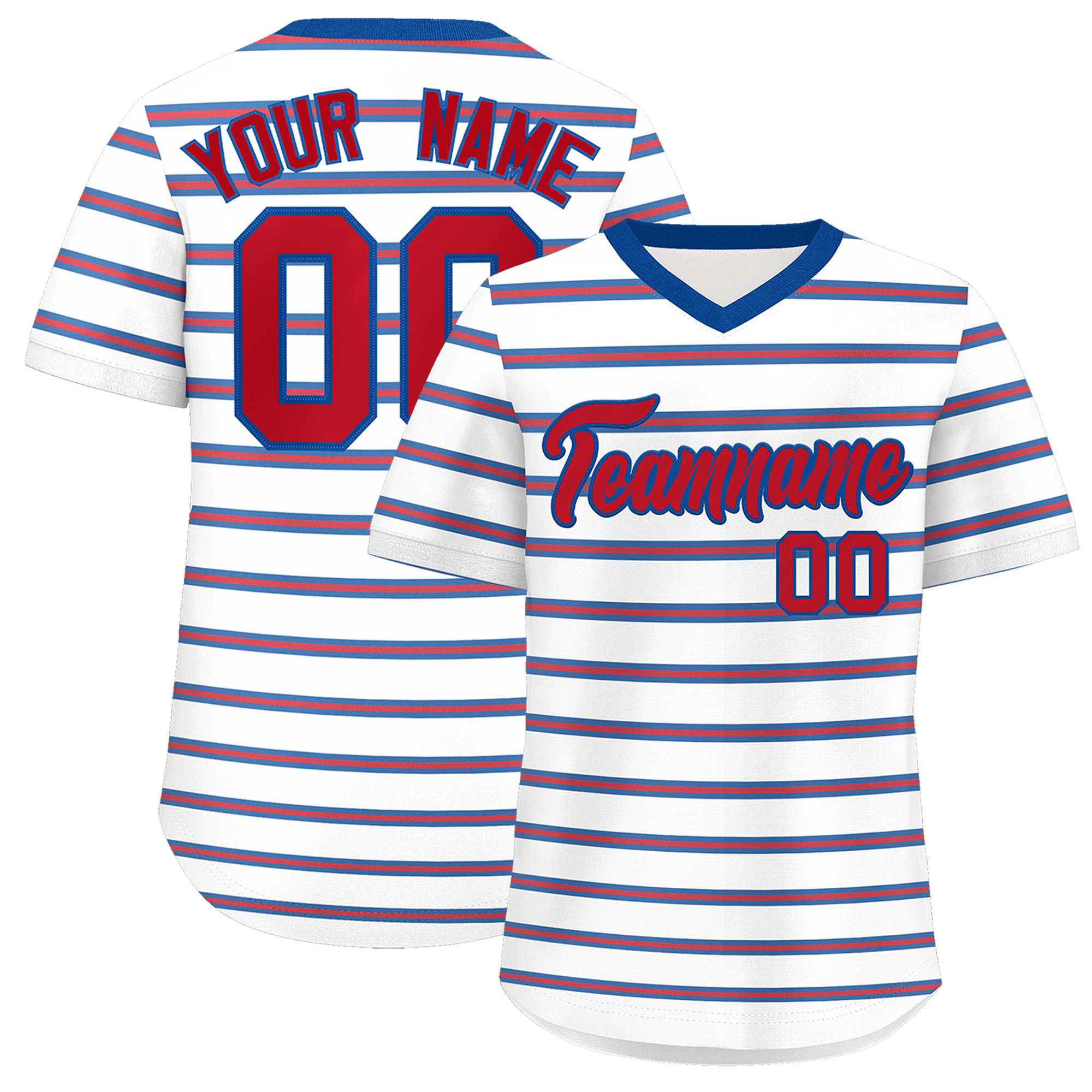 Custom White Royal-Red Personalized Horizontal Stripe Authentic Pullover Baseball Jersey