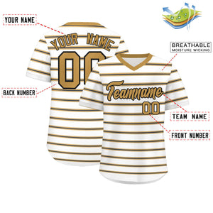 Custom White Old Gold-Black Personalized Horizontal Stripe Authentic Pullover Baseball Jersey