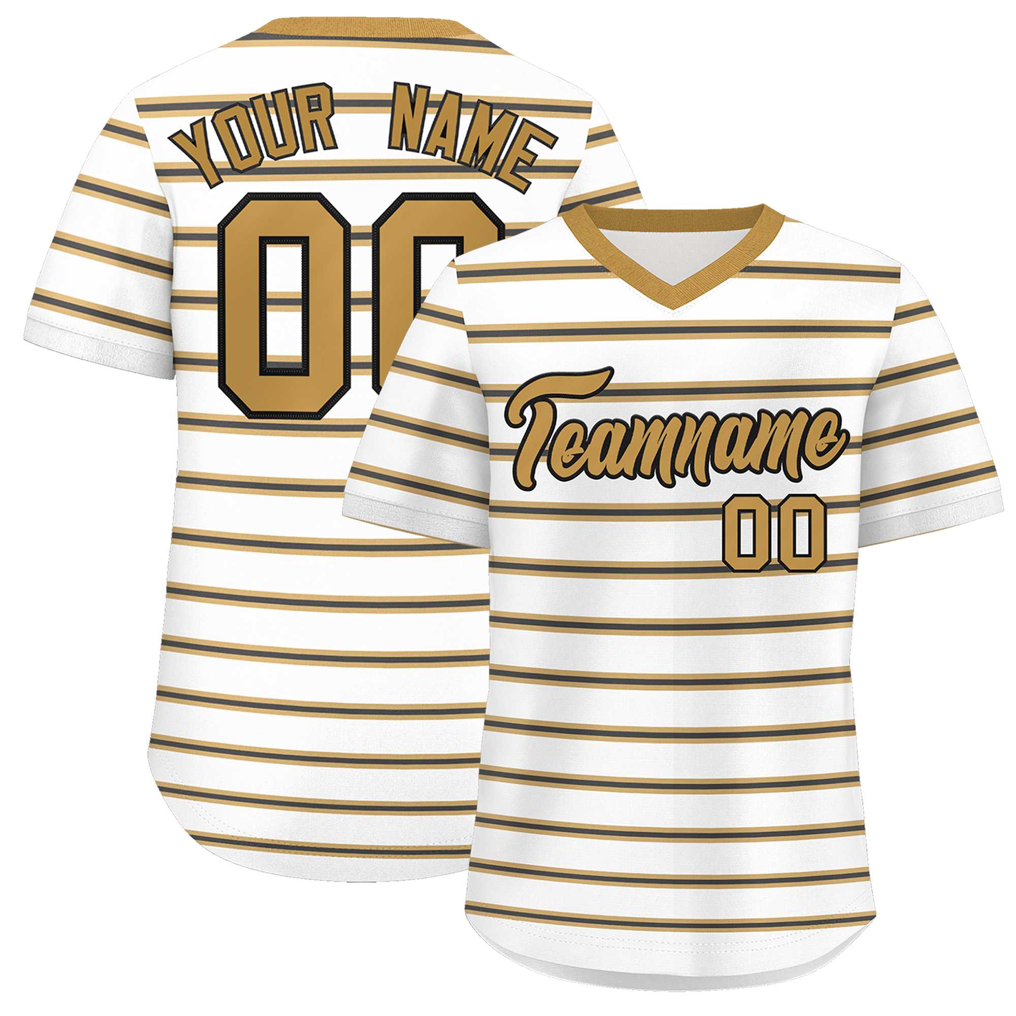 Custom White Old Gold-Black Personalized Horizontal Stripe Authentic Pullover Baseball Jersey