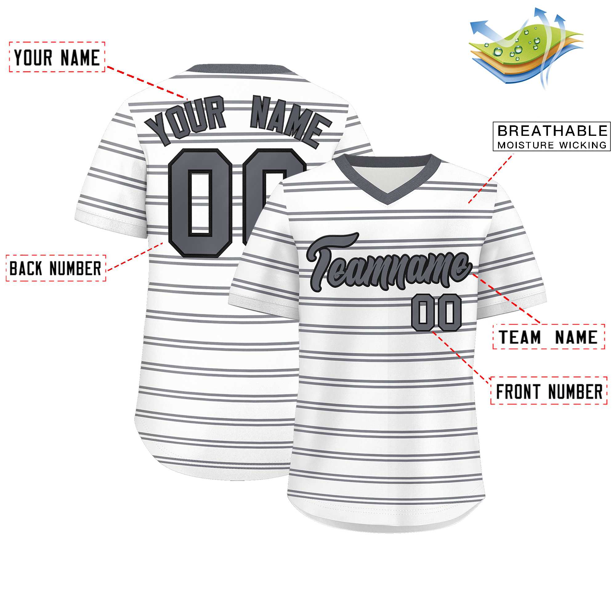 Custom White Dark Gray-White Personalized Horizontal Stripe Authentic Pullover Baseball Jersey