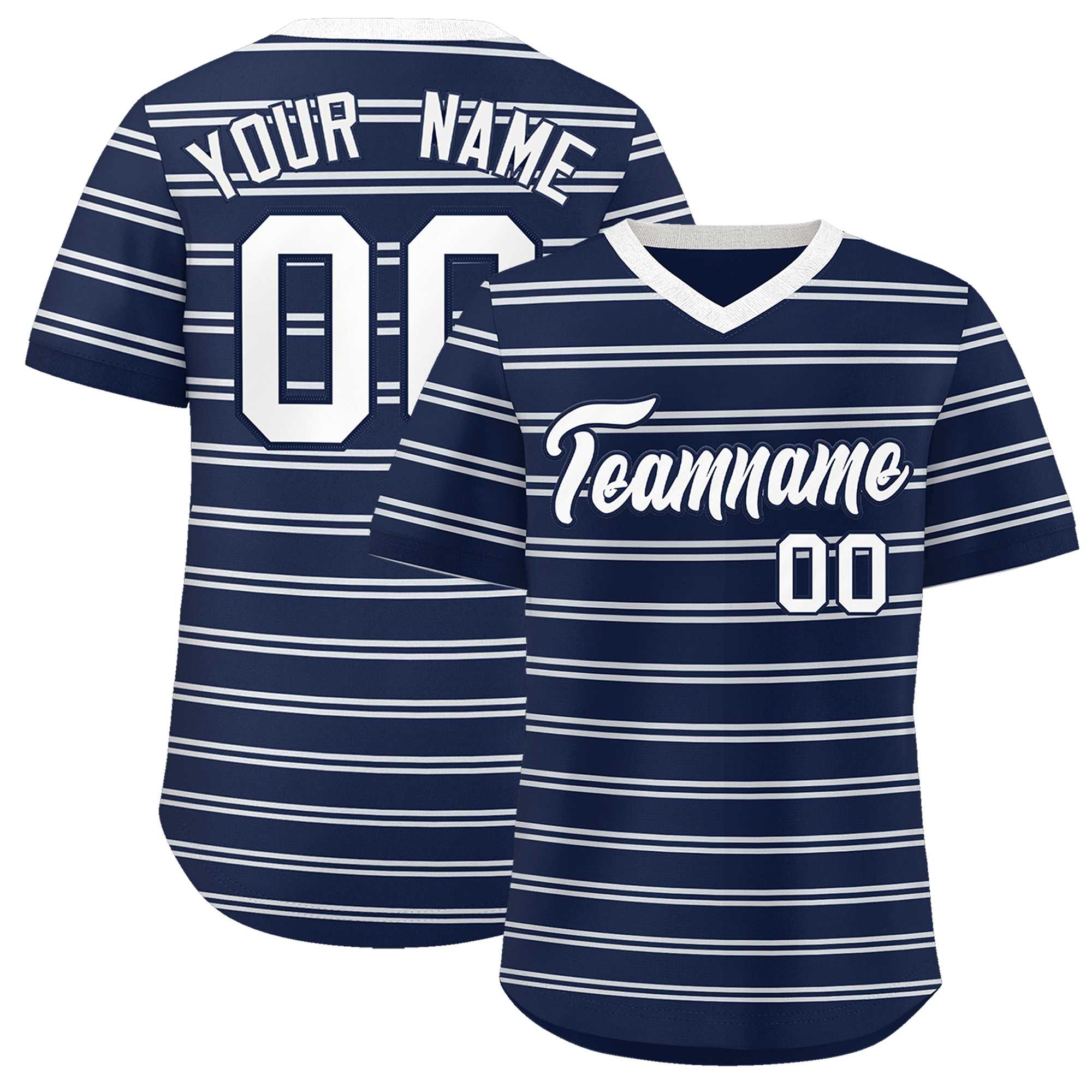 Custom Navy White Personalized Horizontal Stripe Authentic Pullover Baseball Jersey